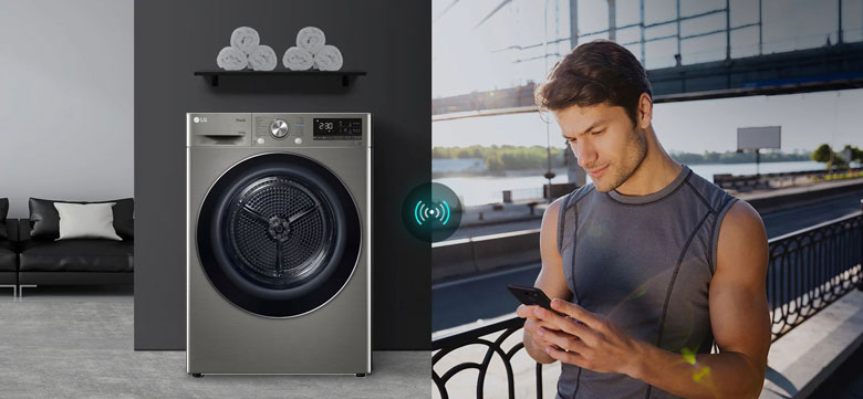 Máy sấy LG DUAL Inverter Heat Pump™ 10.5kg DVHP50P - Điều khiển từ xa với LG ThinQ