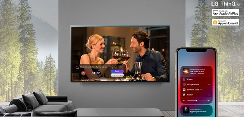 AirPlay 2 ứng dụng chiếu màn hình điện thoại lên Tivi LG 65QNED91PTA 65 inch Smart