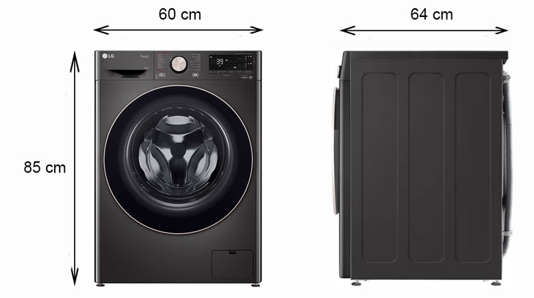 Máy giặt LG Inverter 14kg FV1414S3BA lồng ngang - Kích thước thực tế