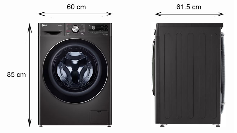 Máy giặt sấy LG Inverter 12kg/7kg FV1412H3BA - Kích thước thực tế