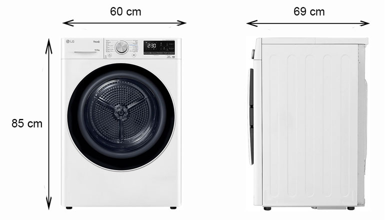 Máy sấy Inverter 10.5 kg LG DVHP50W - Kích thước thực tế