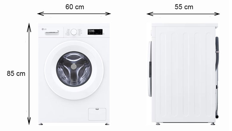 Máy giặt AI DD™ Inverter 9kg LG FB1209S6W lồng ngang - Kích thước thực tế