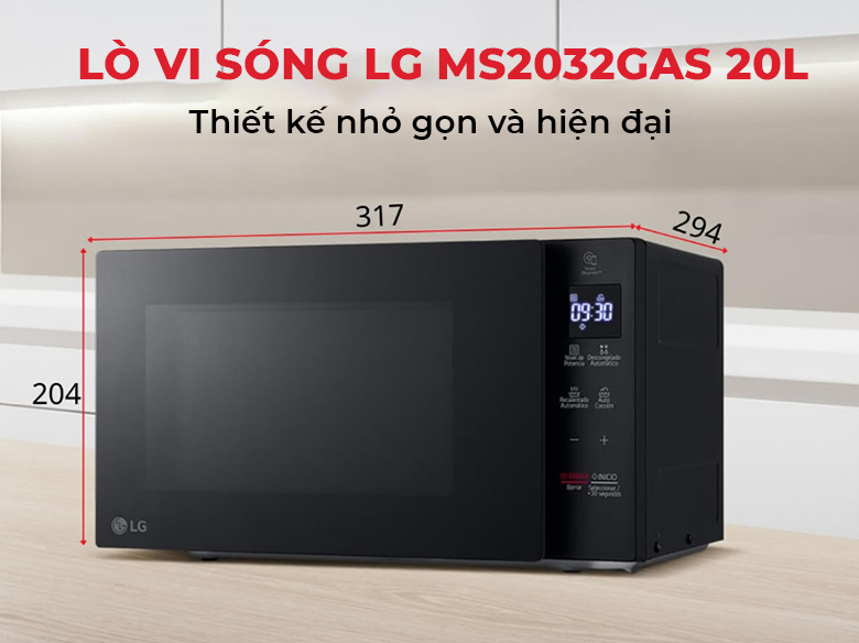 Lò vi sóng LG MS2032GAS 20L - Thiết kế nhỏ gọn và hiện đại