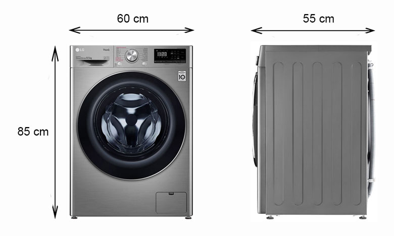 Máy giặt LG Inverter 8.5 kg FV1408S4V lồng ngang - Kích thước thực tế