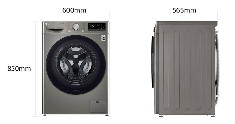 Máy giặt LG Inverter 10 kg FV1410S4P lồng ngang - Kích thước thực tế