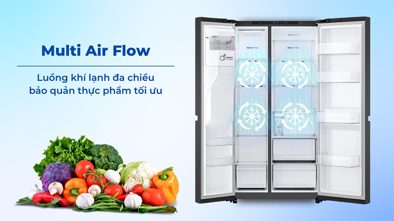 Tủ lạnh LG Inverter 641 lít Side By Side LSI63BLMA - Công nghệ làm lạnh đa chiều Multi Air Flow