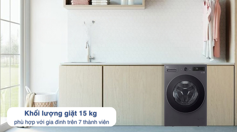 Máy giặt LG AI DD Inverter 15 kg F2515SNTG lồng ngang - Khối lượng giặt 15kg phù hợp cho gia đình đông người