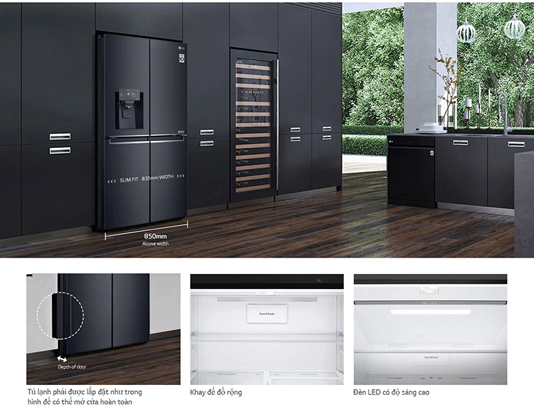 Tủ lạnh LG Inverter InstaView Door-in-Door 494 lít GR-D22MB mỏng gọn