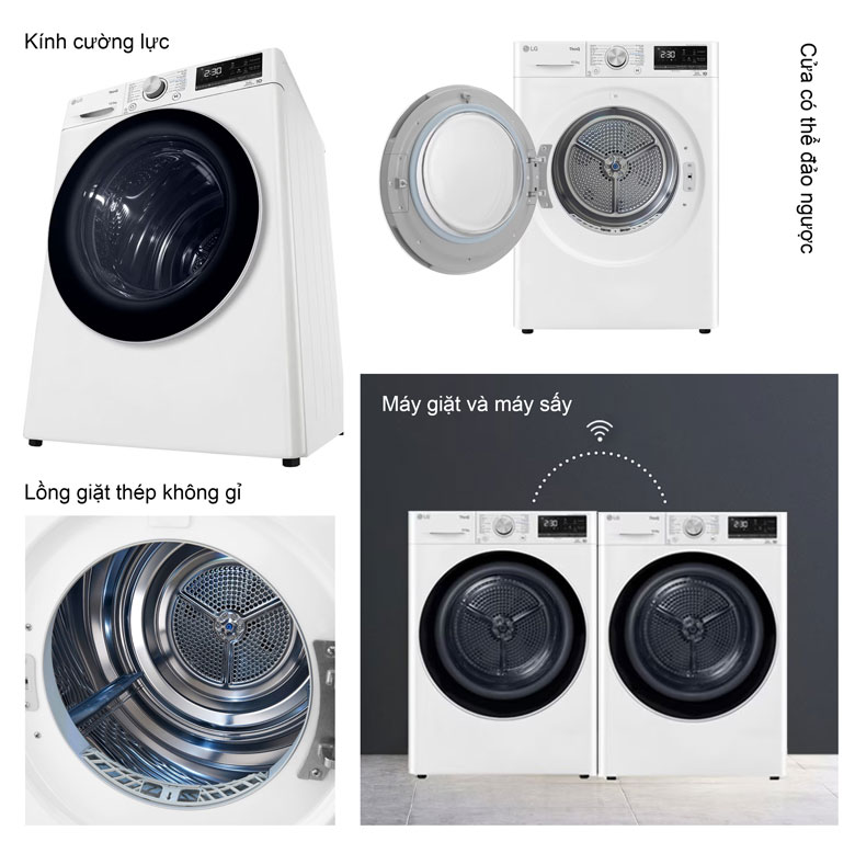 LG DVHP50W Máy sấy Inverter 10.5kg - Thiết kế thông minh, lắp đặt gọn gàng