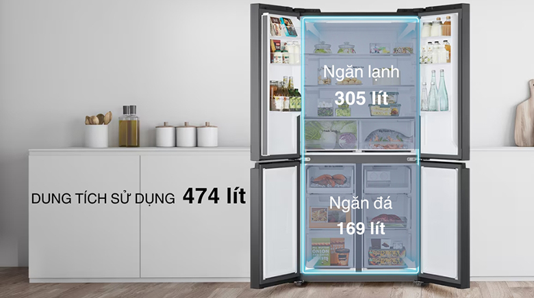Tủ lạnh LG Inverter 474 lít Multi Door LFB47BLG - Dung tích lớn 474 lít 
