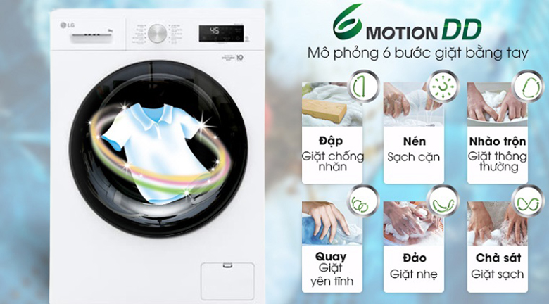 Máy giặt LG Inverter 9 kg FB1209S5W - Công nghệ giặt 6 Motion DD