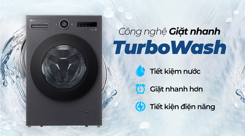 Máy giặt sấy LG Inverter 17kg F2517RNTG lồng ngang - Công nghệ giặt nhanh TurboWash, tiết kiệm thời gian
