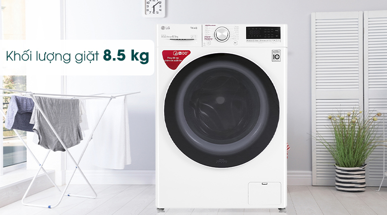 Khối lượng giặt-Máy giặt LG AI DD 8.5 kg FV1408S4W lồng ngang