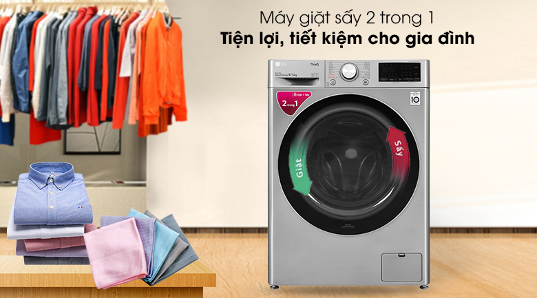 Máy giặt sấy LG Inverter 9 kg FV1409G4V tích hợp 2 tính năng giặt và sấy