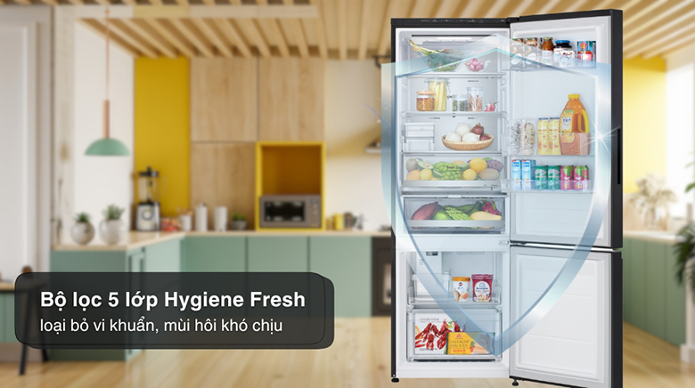 Tủ lạnh LG Inverter 332 lít LBD33BLMA - Bộ lọc 5 lớp Hygiene Fresh giúp giảm tối đa mùi hôi