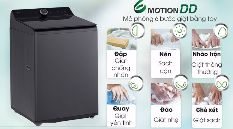 Máy giặt LG AI DD™ Inverter 25 kg TX2725AT9G lồng đứng - Công nghệ giặt 6 chuyển động