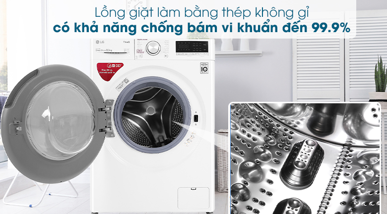 Lồng giặt-Máy giặt LG AI DD 8.5 kg FV1408S4W lồng ngang