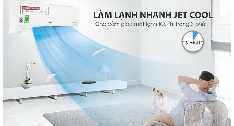 Làm lạnh nhanh Jet Cool - Điều hòa LG 1 chiều Inverter 9200 BTU V10APIUV