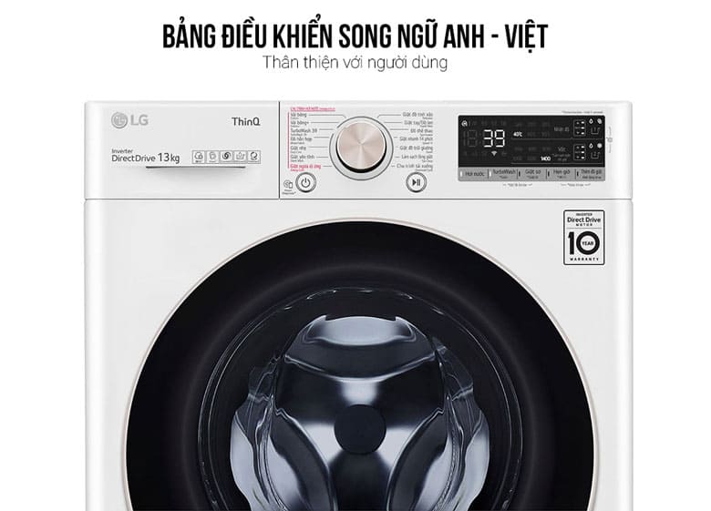 Máy giặt LG 13kg FV1413S4W lồng ngang - Bảng điều khiển song ngữ