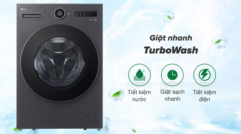 Máy giặt sấy LG Inverter 15kg F2515RNTG lồng ngang - Công nghệ giặt siêu tốc TurboWash