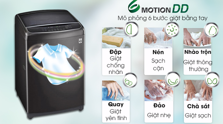 Máy giặt LG TH2722SSAK Inverter 22 kg: Công nghệ giặt 6 chuyển động DD