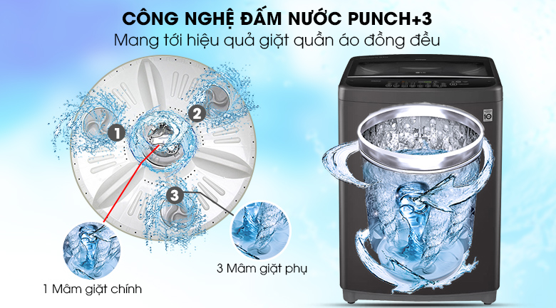 Đấm nước Punch+3 -Máy giặt LG Inverter 10.5 kg T2350VSAB lồng đứng