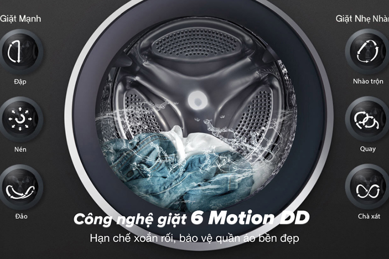 Công nghệ giặt 6 chuyển động - Máy giặt LG Inverter 10 kg FV1410S3B lồng ngang