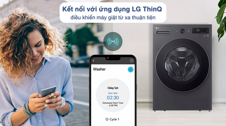Máy giặt LG AI DD Inverter 15 kg F2515SNTG lồng ngang - Ứng dụng LG ThinQ