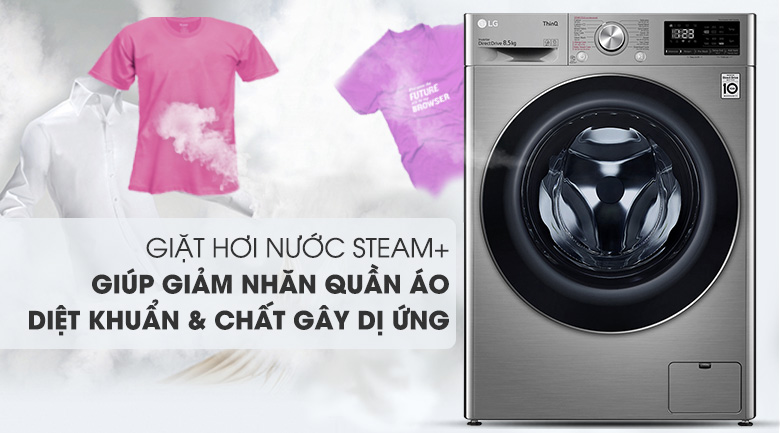 giặt hơi nước Steam+-Máy giặt LG Inverter 8.5 kg FV1408S4V lồng ngang