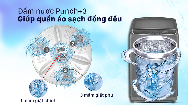 Đấm nước Punch+3 -Máy giặt LG Inverter 13 kg T2313VSAB lồng đứng