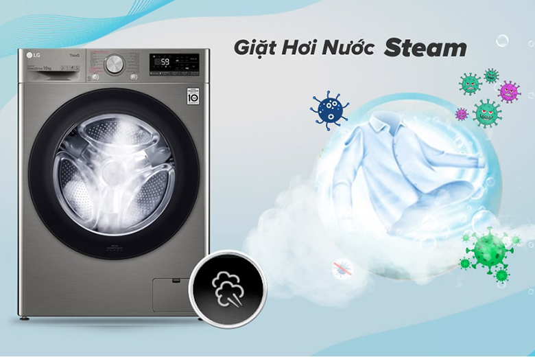 Công nghệ giặt hơi nước Steam-Máy giặt LG Inverter 10 kg FV1410S4P lồng ngang