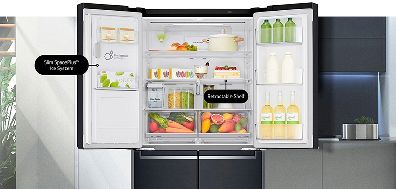 Tủ lạnh LG Inverter InstaView Door-in-Door 494 lít GR-D22MBI khay kệ linh hoạt