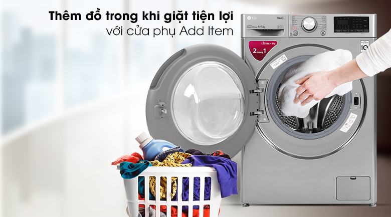 Máy giặt sấy LG Inverter 9 kg FV1409G4V với tính năng Add Item