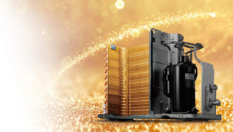 Dàn tản nhiệt mạ vàng - Điều hòa LG 1 chiều Inverter 18000 BTU V18ENF1