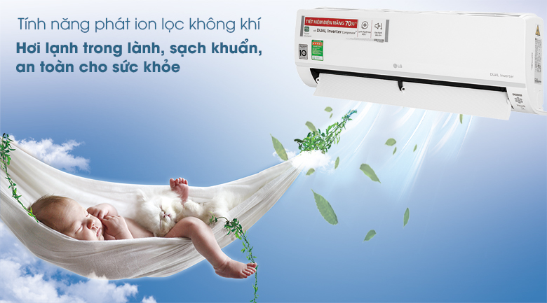 Tạo ion lọc không khí - Điều hòa LG Inverter 12000 BTU V13API1 đảm bảo an toàn cho sức khoẻ