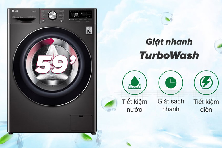 Công nghệ Turbo Wash - Máy giặt LG Inverter 10 kg FV1410S3B lồng ngang