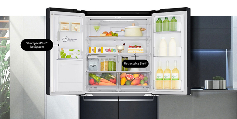 Tủ lạnh LG Inverter InstaView Door-in-Door 494 lít GR-D22MB khay kệ linh hoạt